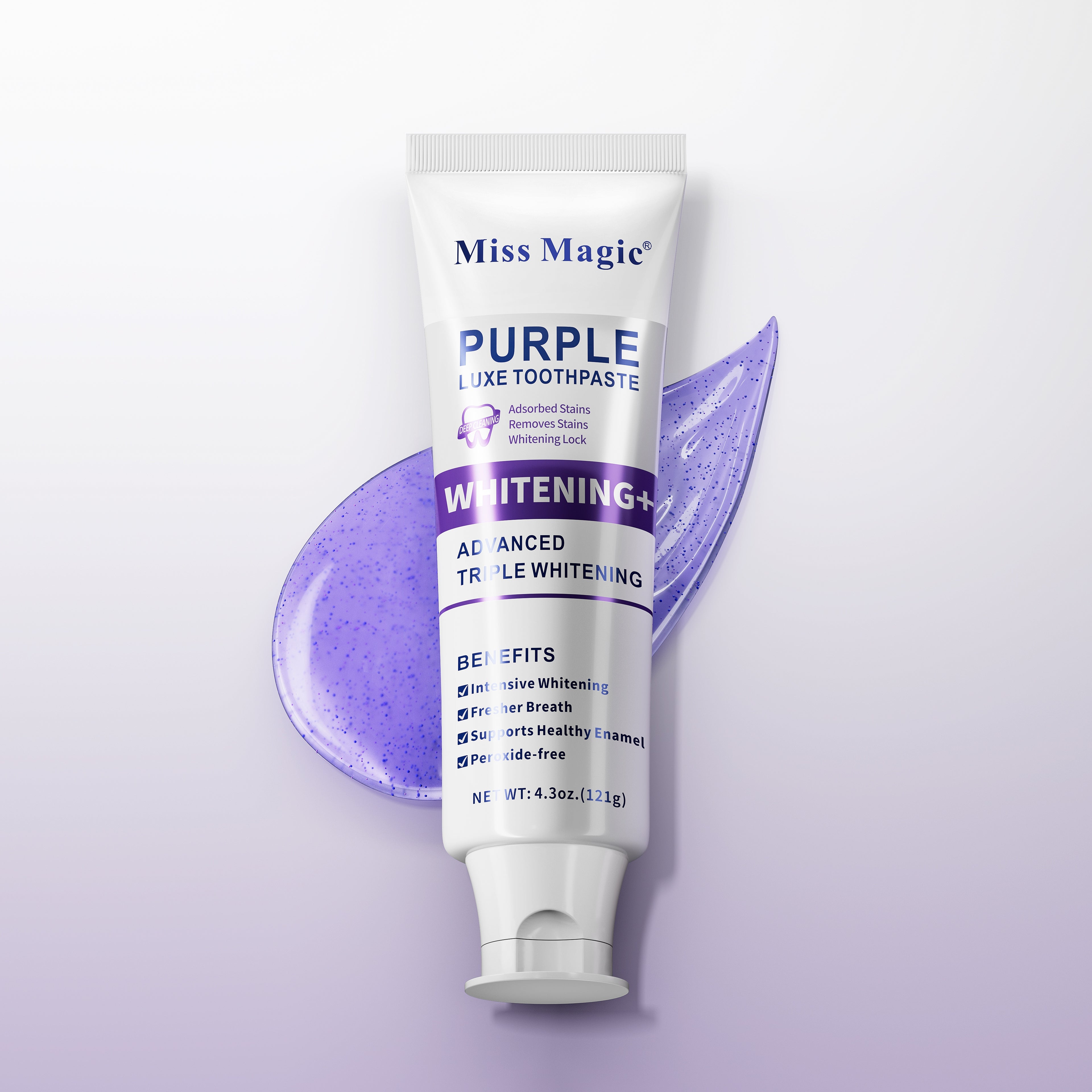 【Buy 1, Get 1 Free】Miss Magic Purple Toothpaste– Advanced Color-Correcting Whitening, Stain Removal, Long-Lasting Fresh Breath, Brightens Yellow Teeth, Supports Oral Health